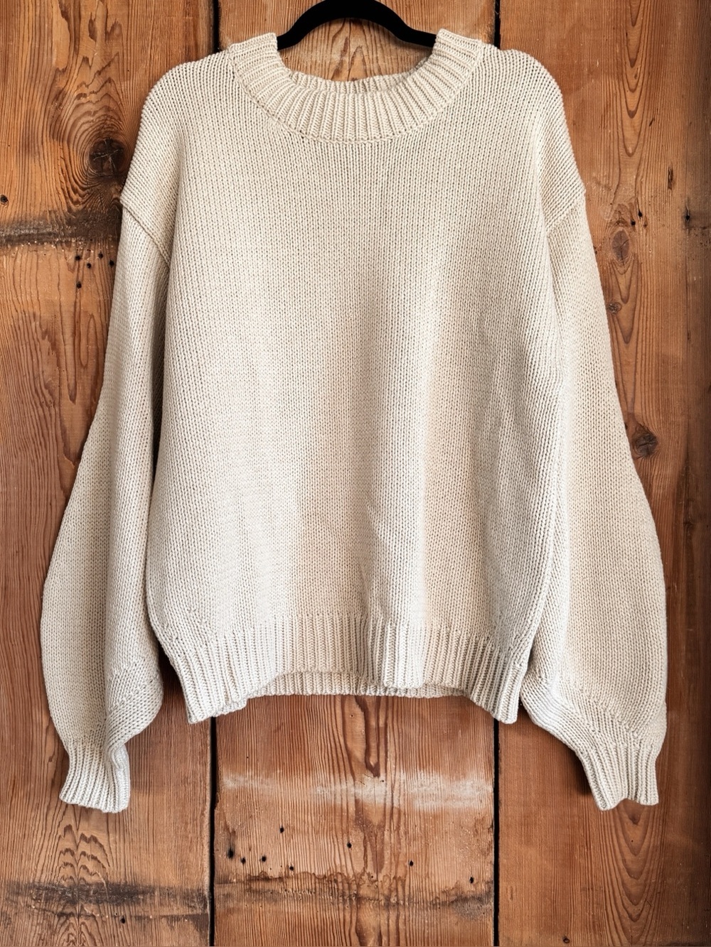 Sz L/XL Princess Polly Harmony Balloon Sleeve Knit Crewneck Sweater In Beige NWT